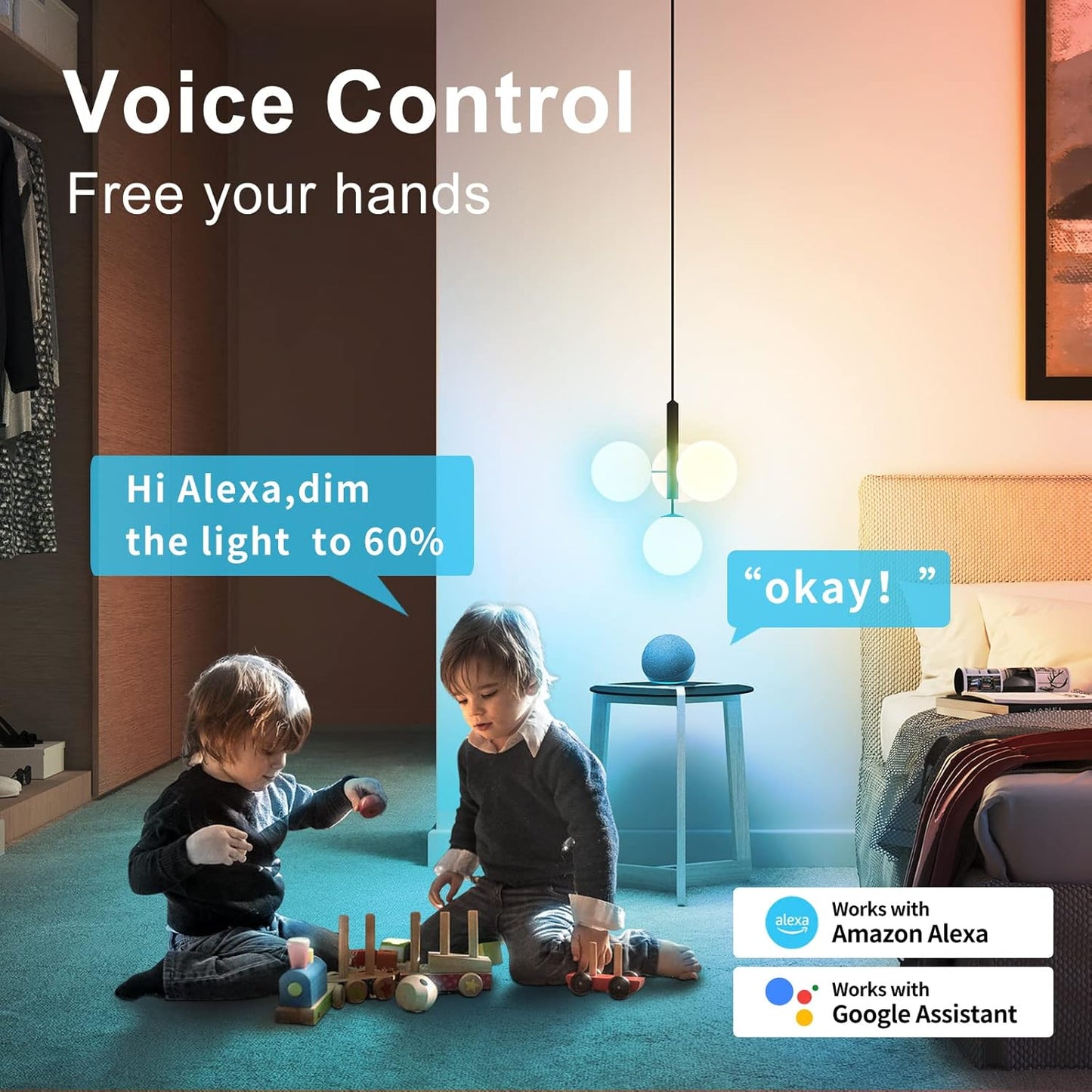 6 Pack Smart LED Light Bulbs, Tuya APP, Wifi Bulbs Work with Alexa&Google Home, RGB Color Changing Light Bulb, Music Sync, A19 E26 Base, 9W(60W Equivalent),800Lm, 2700-6500K(2.4Ghz Only)