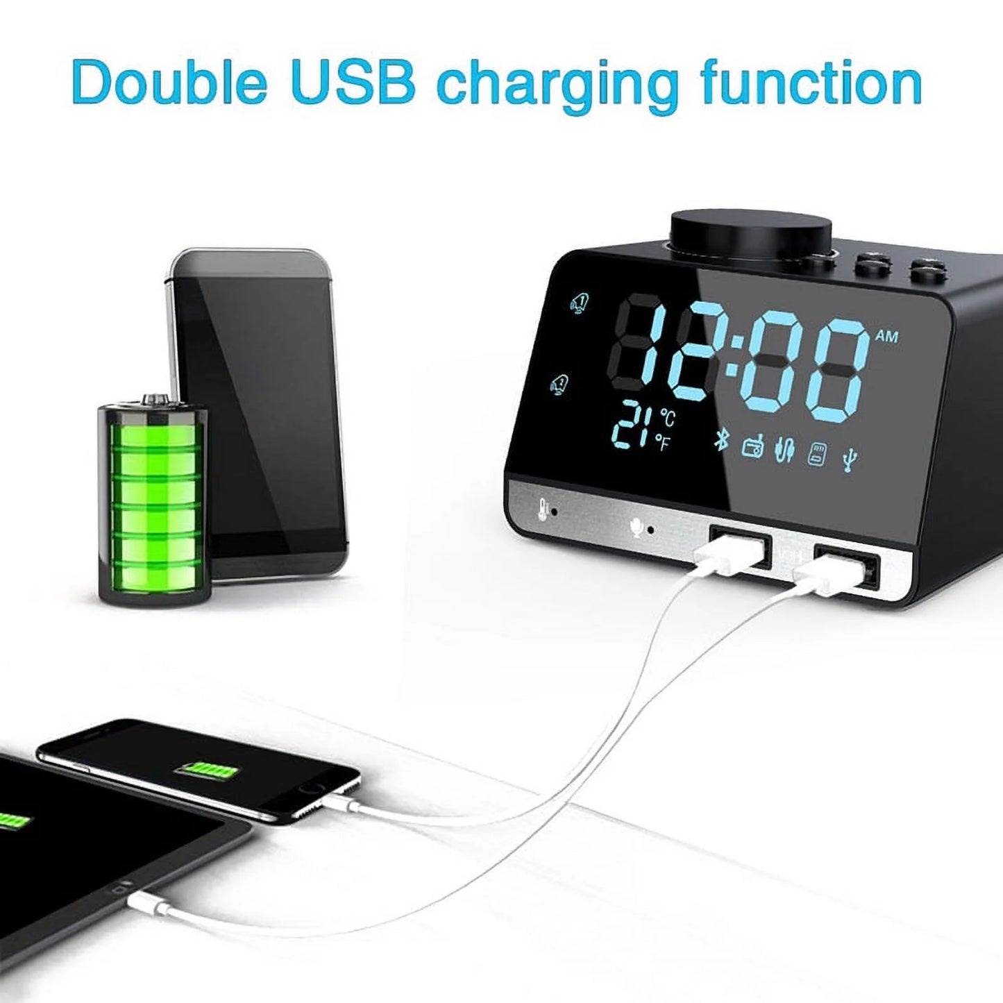 Smart Alarm Clock Radio Bluetooth Digital Speaker Alarm Clocks with Dual USB Charging Port and LED Display