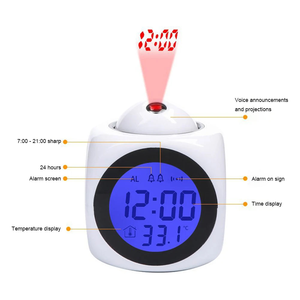 Electronic Alarm Clock Multi-Function Digital Projection Alarm Clock Temperature Display 12/24 Hours for Home Bedroom Decoration