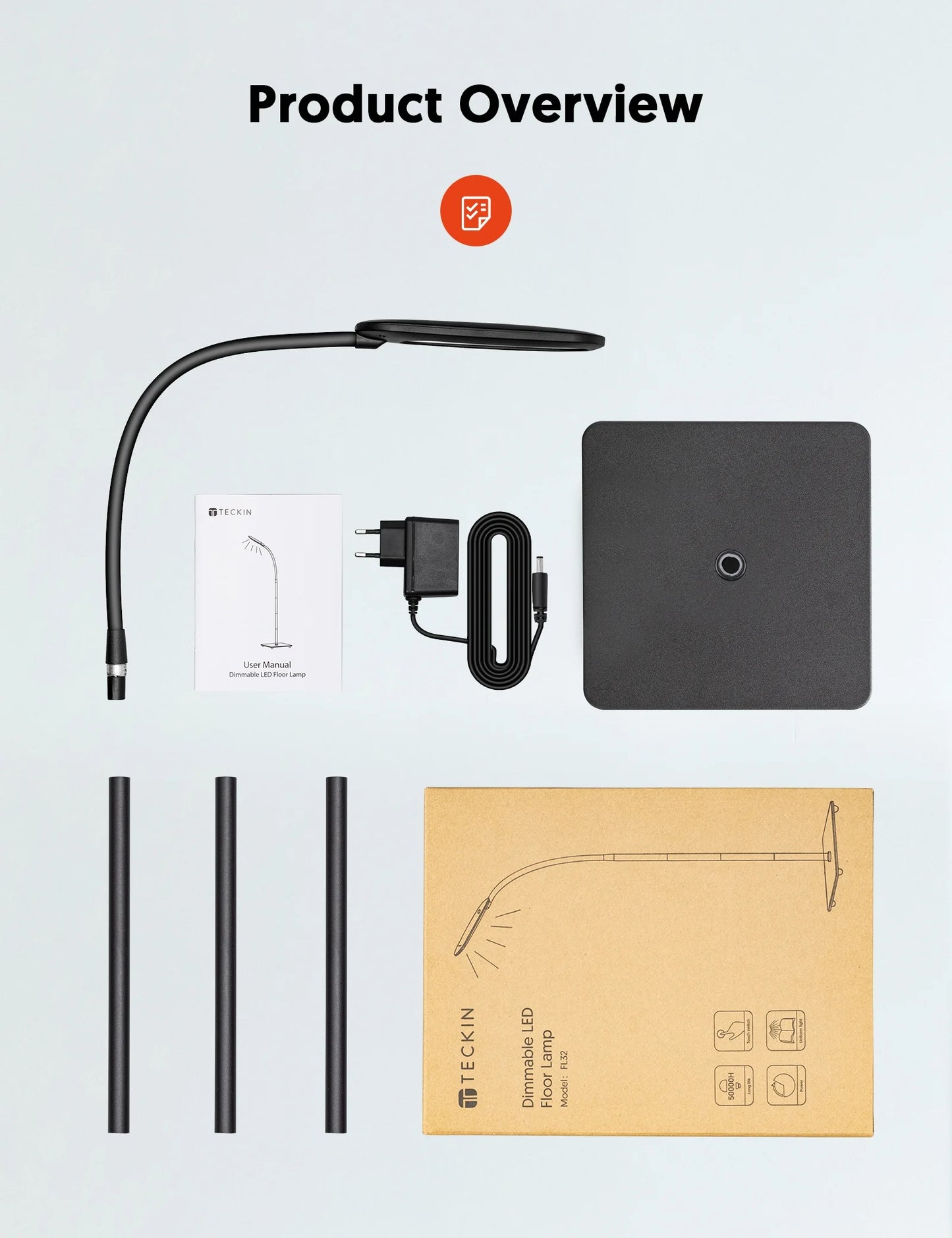 Floor Lamp, Dimmable Black Lamp with 5 Color& 4 Brightness and Adjustable Gooseneck