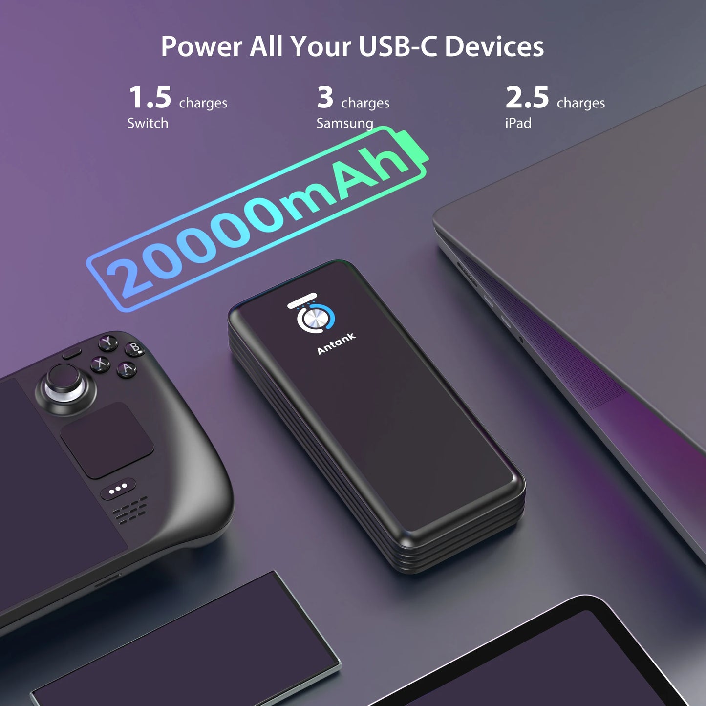 Magnetic Power Bank for Steam Deck, 16000Mah 45W PD Fast Charging Battery Bank Detechable Battery Bank, Dual USB Cable