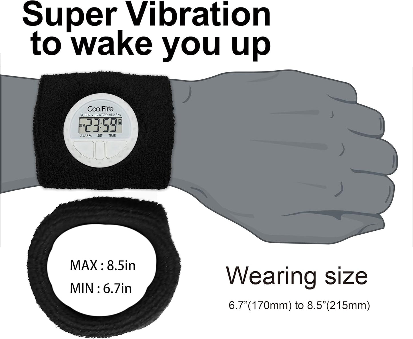 Vibrating Alarm Clock - Silent Alarm Wristband Vibrating Alarm Watch. Silent Wrist Shock Alarm Clock. Vibration Alarm Bracelet Deep Sleeper & Vibrate Alarm (Black) (Blue) (Black)