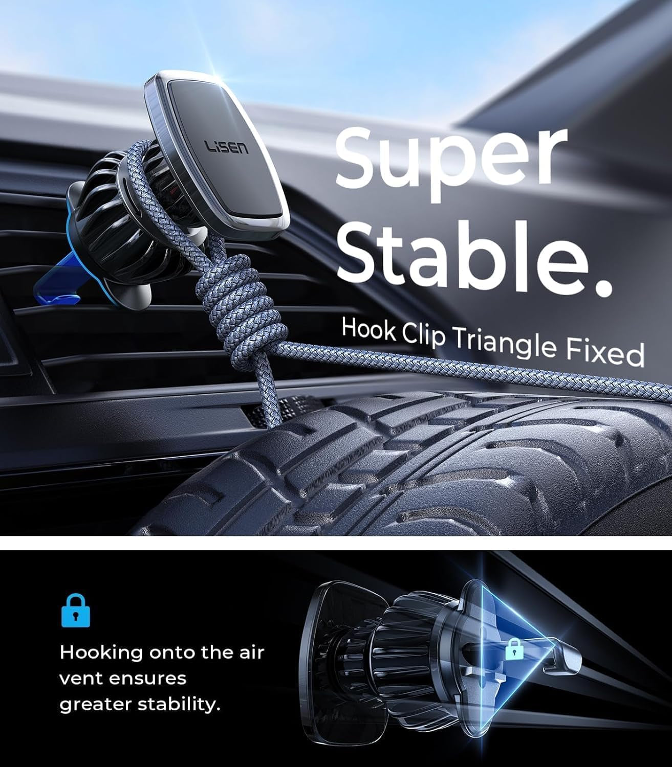 Magnetic Phone Holder for Car - Upgraded Clip Ultra 6 Strong Magnets, Phone Magnets for Back of Phone, Soporte De Telefono Para Carro for Galaxy S25 Ultra 4-6.7 Inch Smartphones (Black)