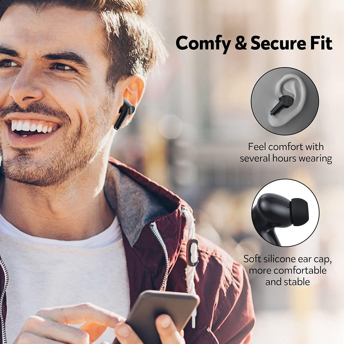 Wireless Earphones, TWS Open Ear Headphones Wireless Bluetooth 5.3 with Flexible Earhooks, Touch Control over Ear Earbuds IPX5 Waterproof Headsets with Mic for Running Workout Sport