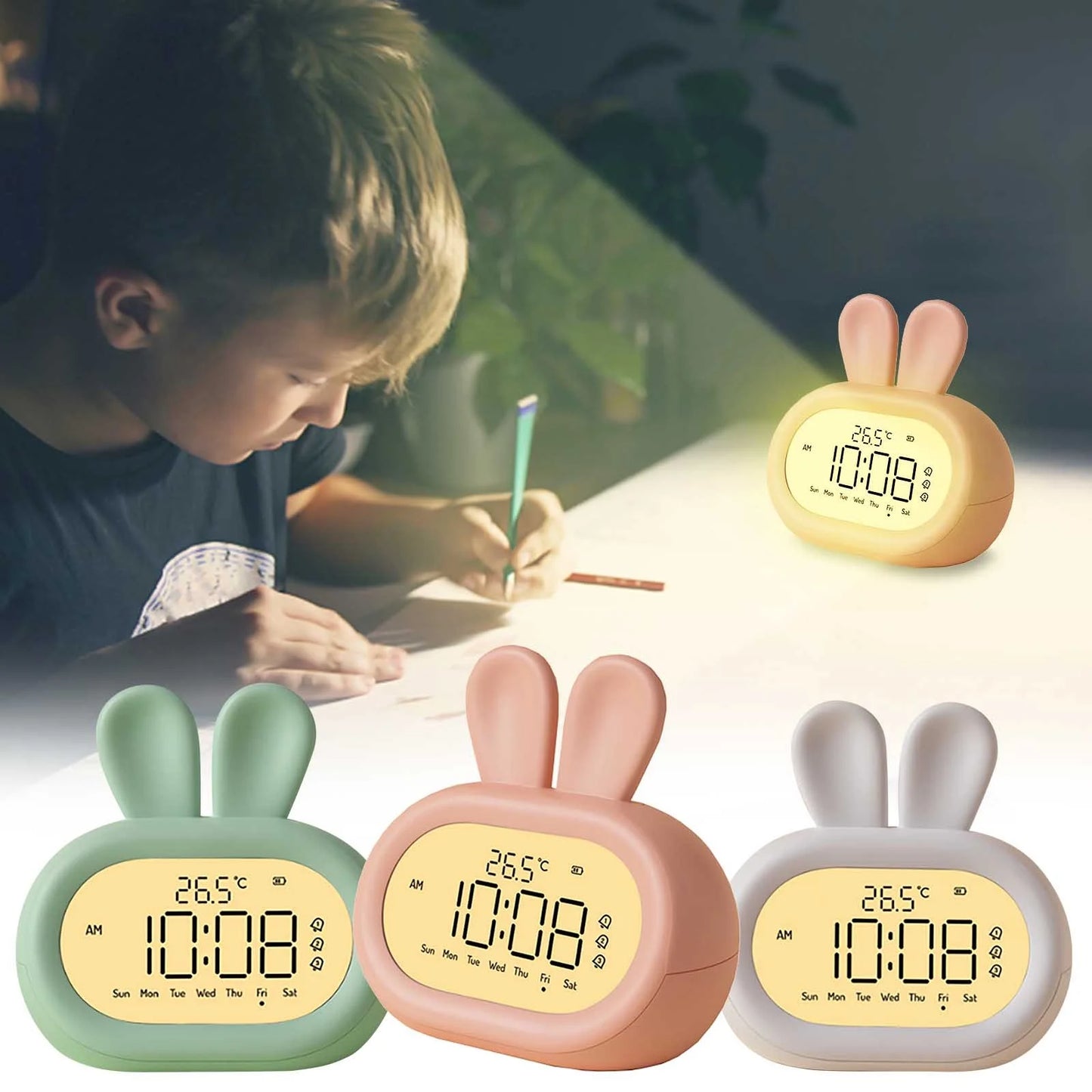 Digital Alarm Clock New Rabbit Alarm Clock Creative Decoration for Students Night Light Multifunctional Mini Electronic Clock