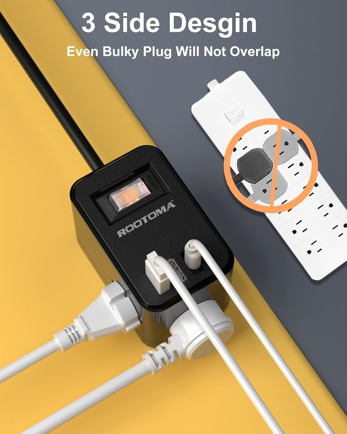 Power Strip with USB C, Power Strip Flat Plug Extension Cord 6 Feet, USB C Charging Station, 3 Outlets 2 USB Ports (15.5W/3.1A), Non Surge Protector for Travel, Cruise Ship 02-Black