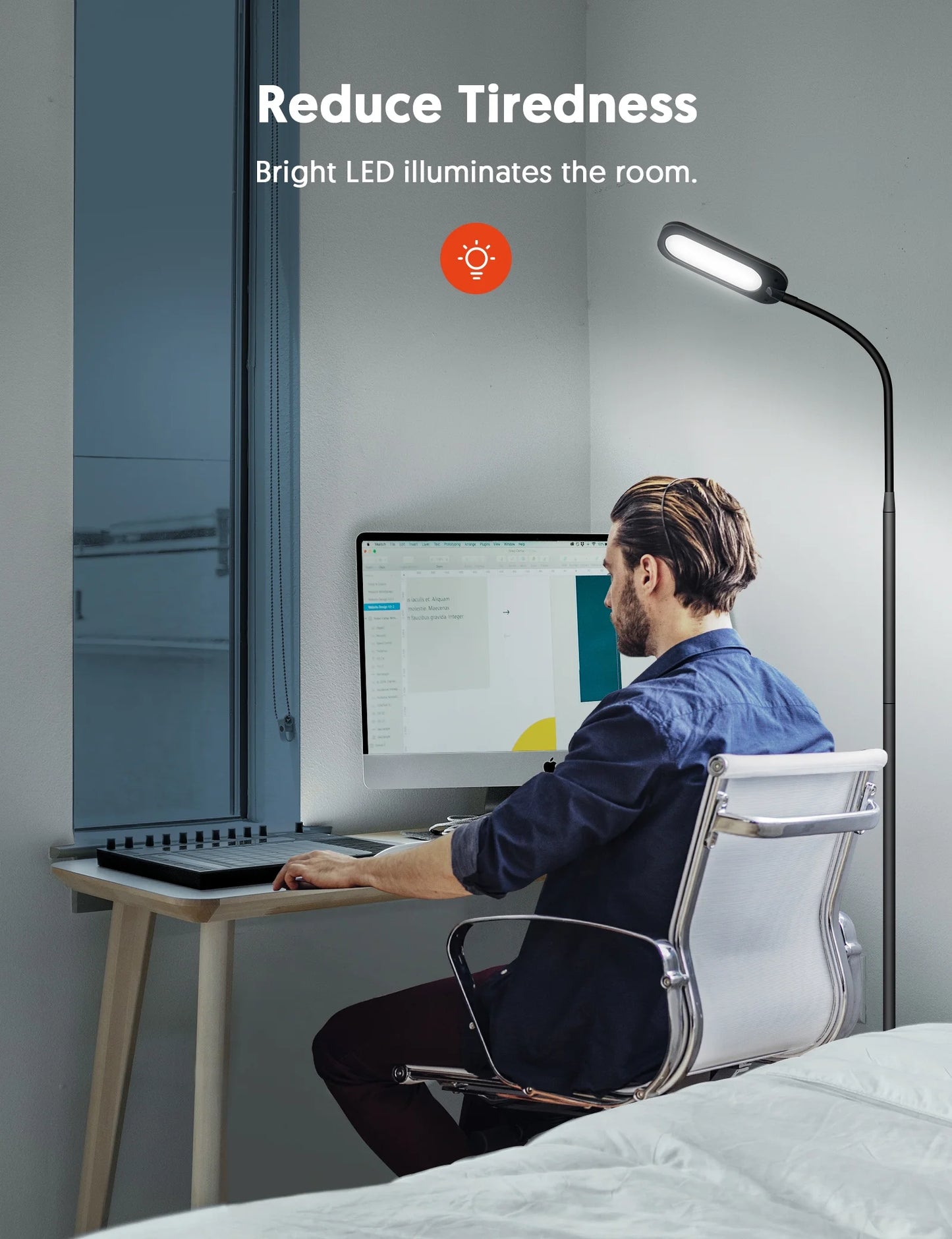 Floor Lamp, Dimmable Black Lamp with 5 Color& 4 Brightness and Adjustable Gooseneck
