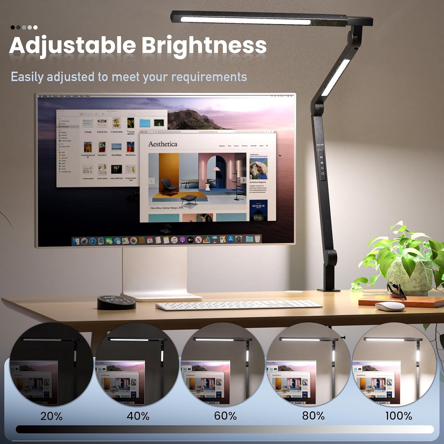 Desk Lamp, Desk Light with Clamp, Stepless Dimming & Adjustable Color Temperature Modern Eye-Caring Architect Lamp with Memory & Timing Function for Study, Work, Home, Office, 15W