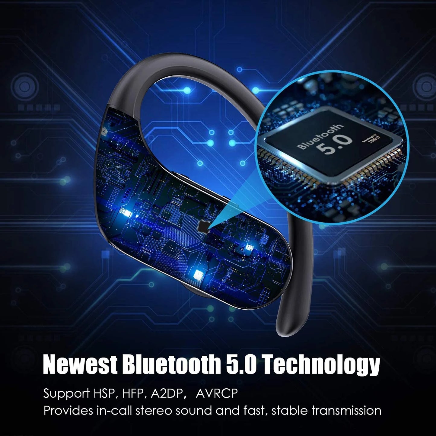Wireless Headphones, Bluetooth 5.0 Sport Earbuds Hi-Fi Stereo Bass Sound 130H Playtime IPX7 Waterproof over Ear Wireless Earphones, In-Ear Buds with Mic 2600MAH Charging Case & Volume Control