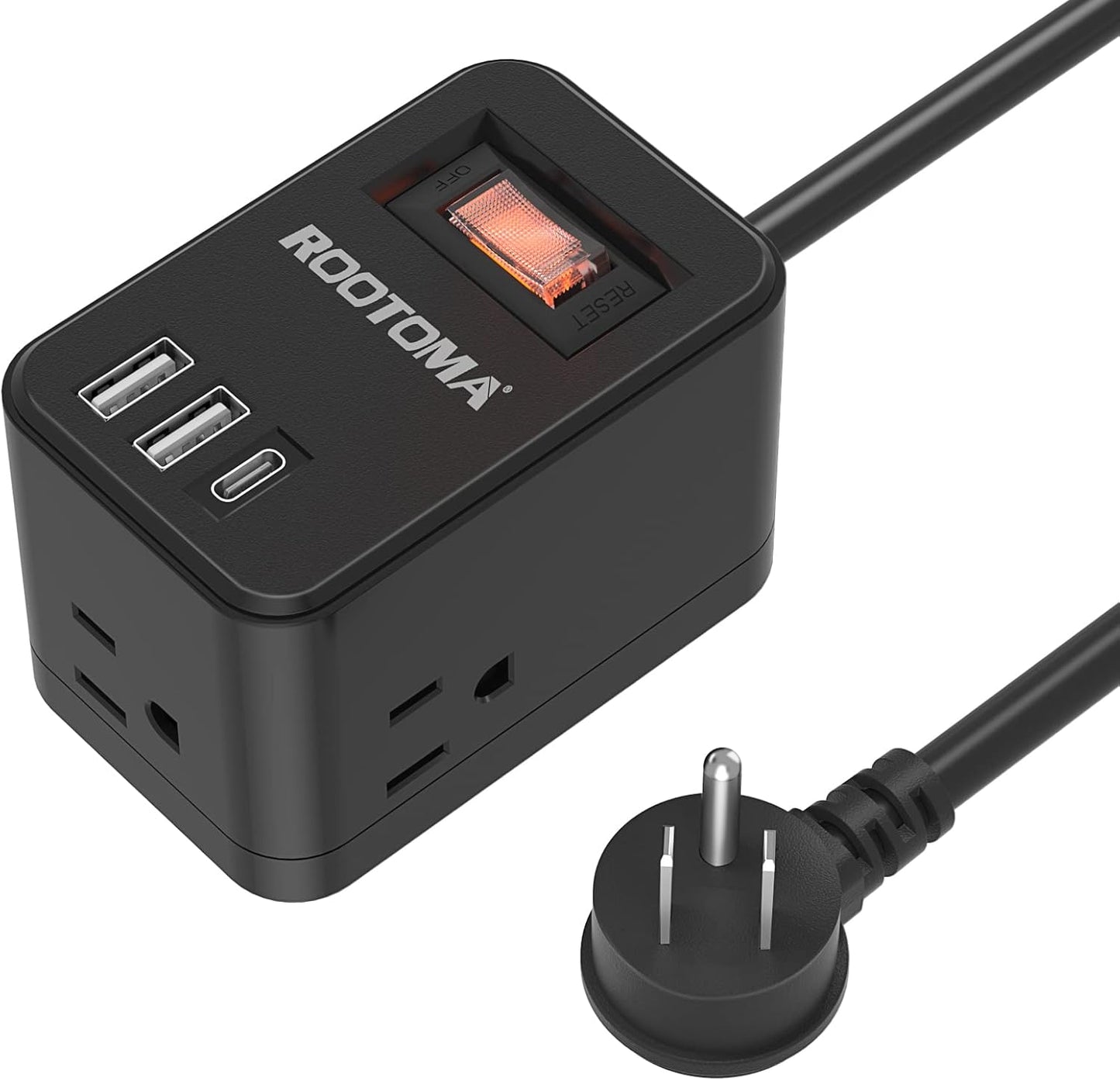 Power Strip with USB C, Power Strip Flat Plug Extension Cord 6 Feet, USB C Charging Station, 3 Outlets 2 USB Ports (15.5W/3.1A), Non Surge Protector for Travel, Cruise Ship 02-Black