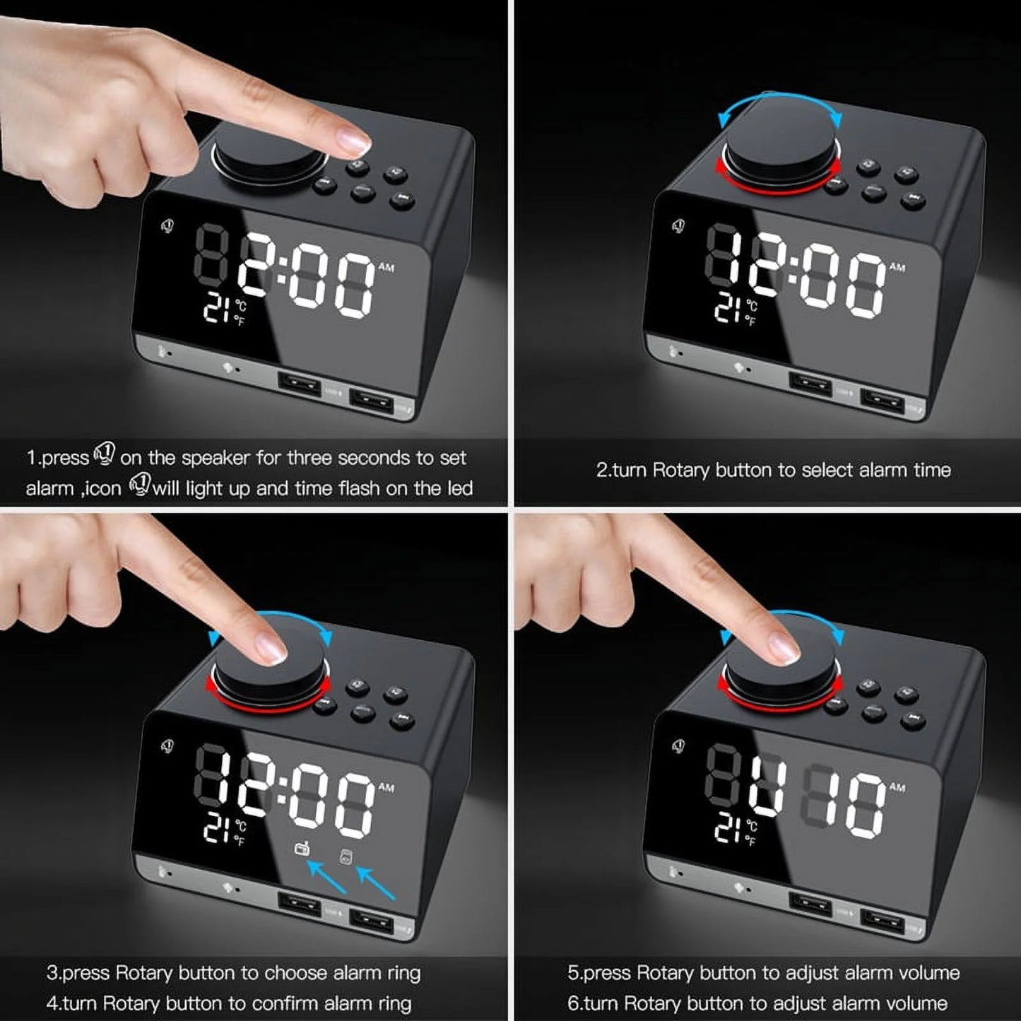 Smart Alarm Clock Radio Bluetooth Digital Speaker Alarm Clocks with Dual USB Charging Port and LED Display