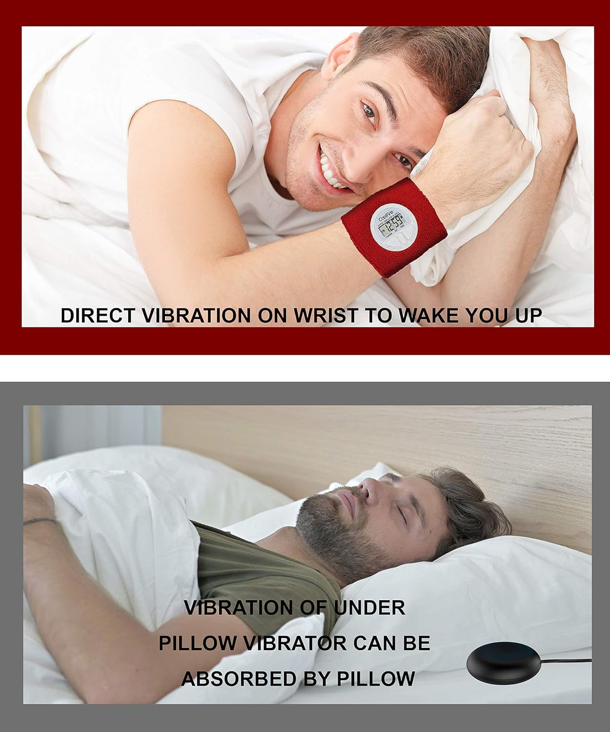 Vibrating Alarm Clock - Silent Alarm Wristband Vibrating Alarm Watch. Silent Wrist Shock Alarm Clock. Vibration Alarm Bracelet Deep Sleeper & Vibrate Alarm (Black) (Blue) (Black)