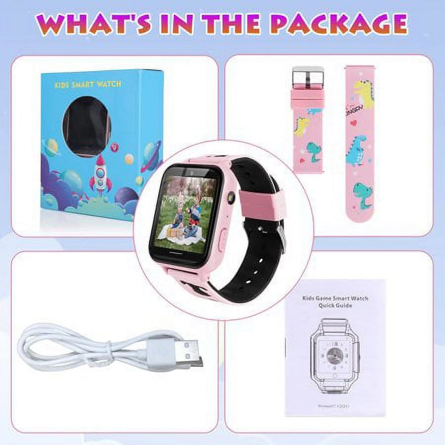 Kids Smart Watch for Boys Girls, Kids Smartwatch with Call SOS 10 Games Camera Music Player Calculator Touch Screen Wristwatch(With 1GB SD Card), Birthday Gift for Kids Aged 4-12 (Pink)