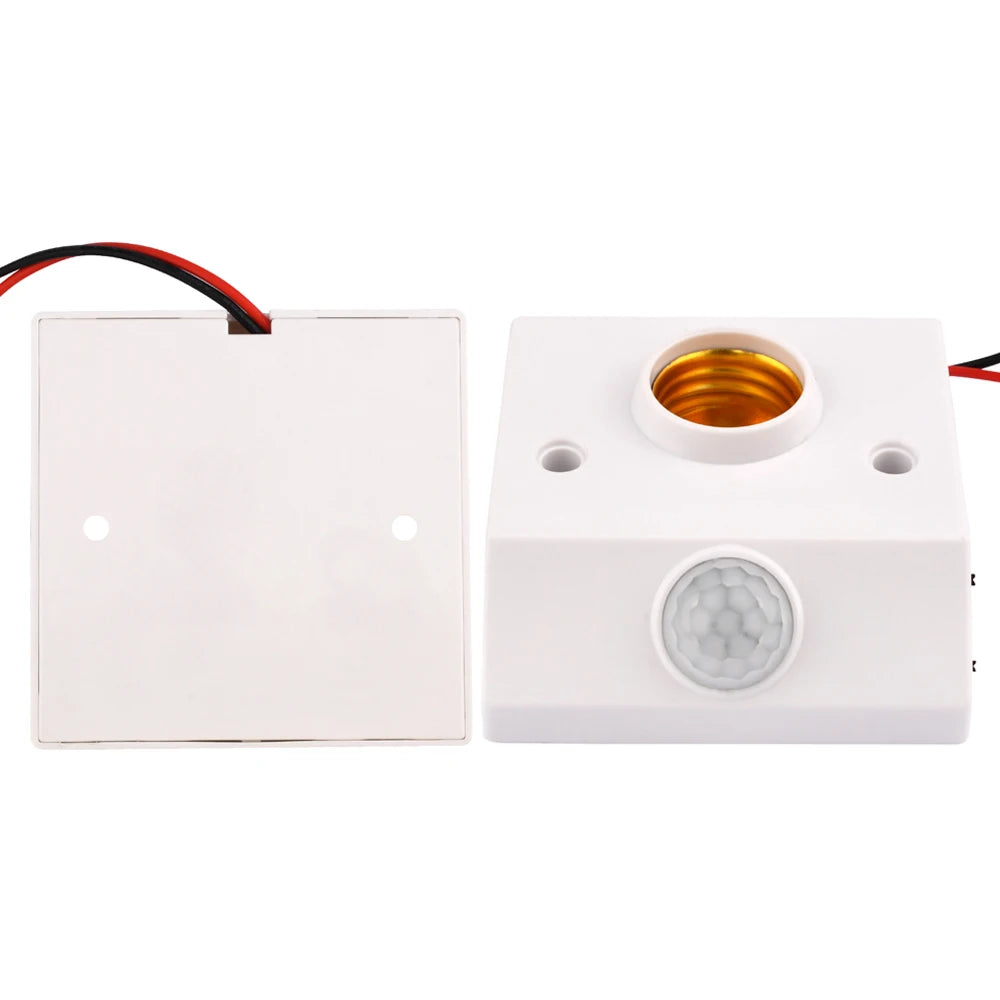 E27 PIR Motion Sensor Lamp Holder, AC 110-240V Auto On/Off, IR Detection for LED Bulbs, Wall-Mounted Socket, Energy Saving