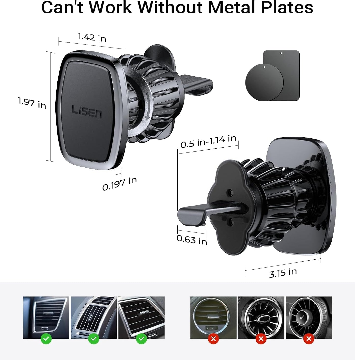 Magnetic Phone Holder for Car - Upgraded Clip Ultra 6 Strong Magnets, Phone Magnets for Back of Phone, Soporte De Telefono Para Carro for Galaxy S25 Ultra 4-6.7 Inch Smartphones (Black)