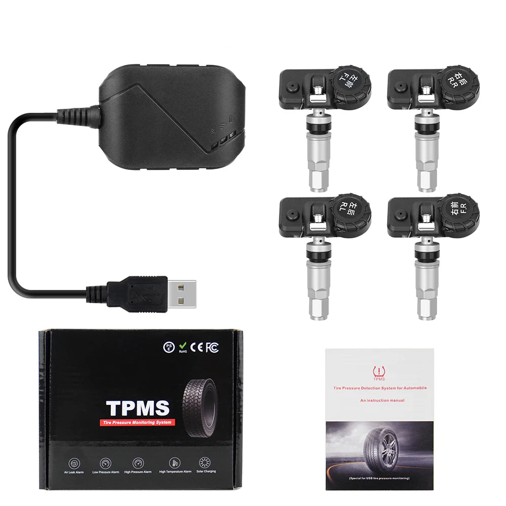 Android DVD TPMS USB Tire Alarm Auto Tire Pressure Monitoring System 4 Tire External / Inner Sensors Temperature Alarm Inner