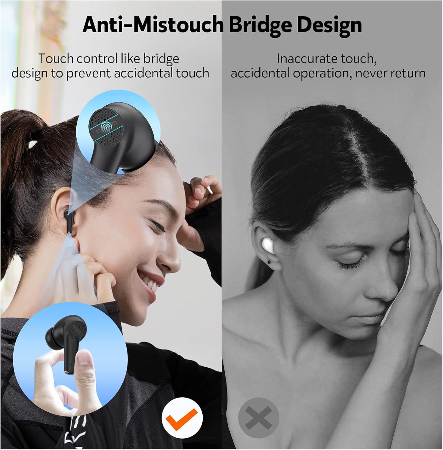 Wireless Earphones, TWS Open Ear Headphones Wireless Bluetooth 5.3 with Flexible Earhooks, Touch Control over Ear Earbuds IPX5 Waterproof Headsets with Mic for Running Workout Sport