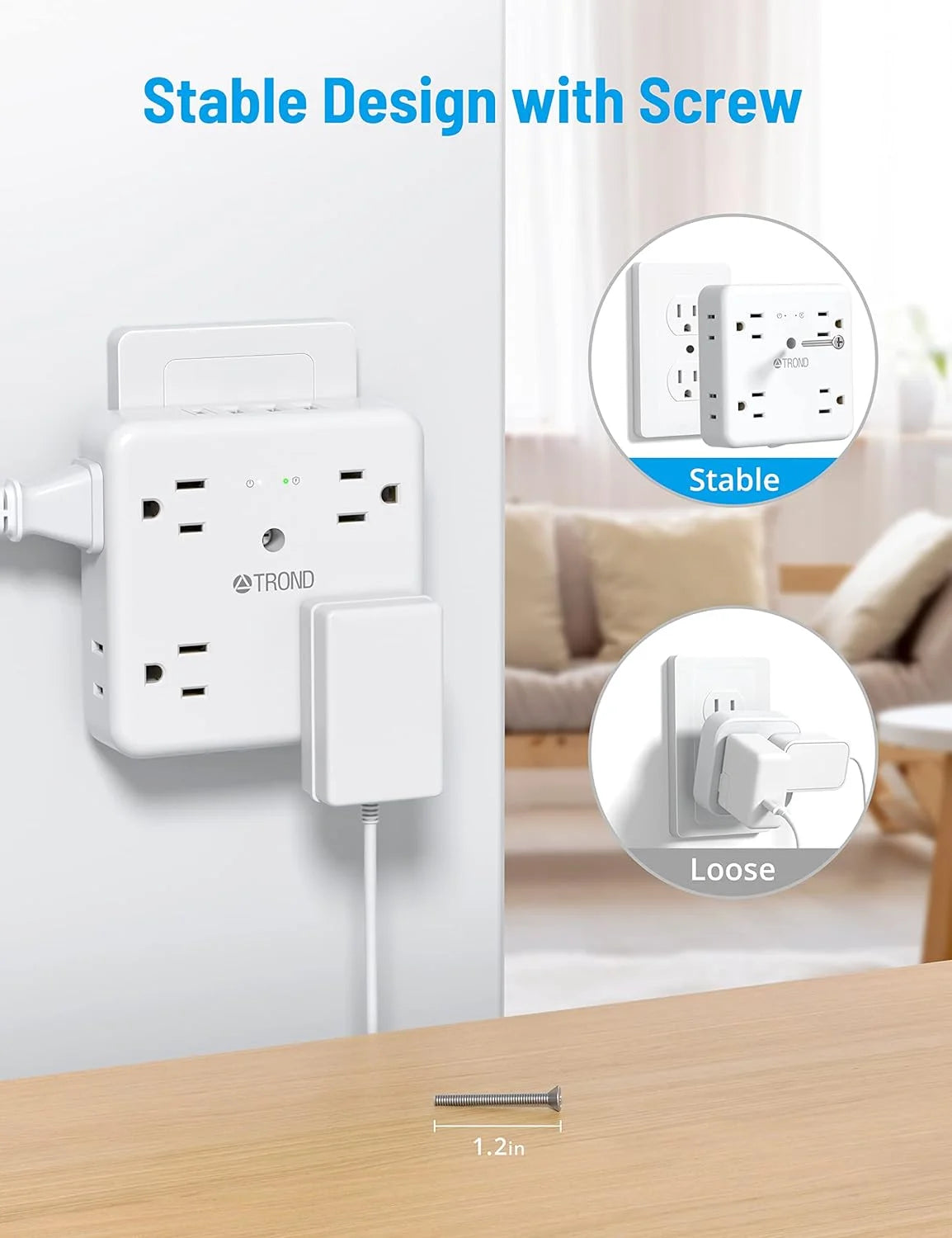 Multi Plug Outlet Extender Surge Protector, 8 AC Outlet Splitter, 3 USB and 1 Type C , On/Off Switch, 1440J White