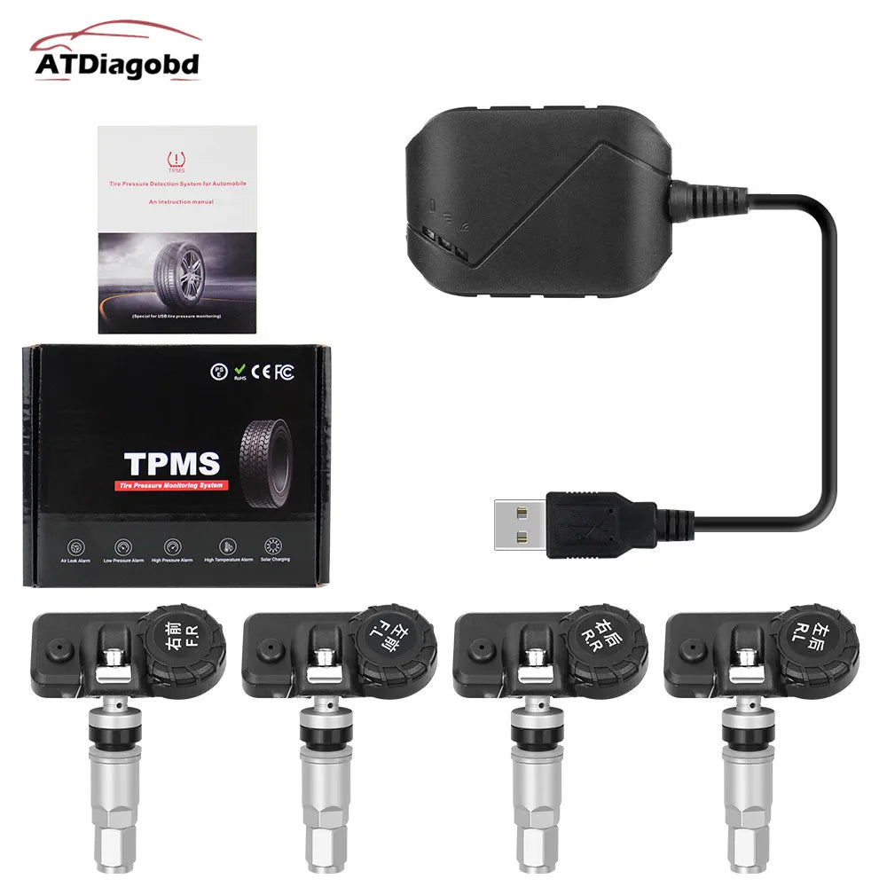 Android DVD TPMS USB Tire Alarm Auto Tire Pressure Monitoring System 4 Tire External / Inner Sensors Temperature Alarm Inner