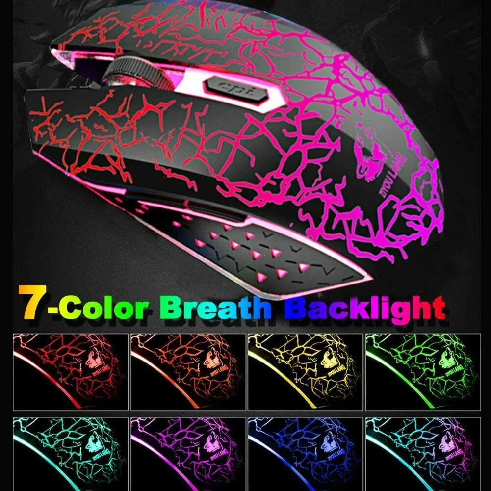Wireless Gaming Keyboard and Mouse Combo with Mouse Pad, Rainbow LED Backlit Rechargeable Battery Mechanical Ergonomic Feel Dustproof 7 Color Backlit Mute Mice for Computer for Mac for PC Gamer