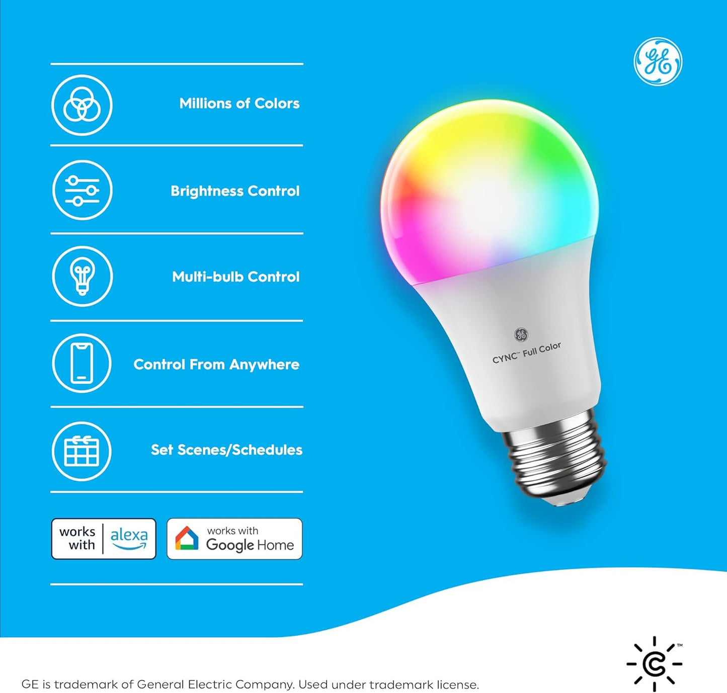 GE Smart LED Light Bulb, Color Changing Lights, Bluetooth and Wi-Fi Lights, Works with Alexa and Google Home, A19 Light Bulb (1 Pack)
