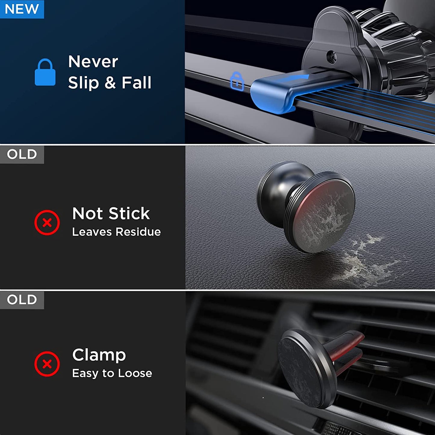 Magnetic Phone Holder for Car - Upgraded Clip Ultra 6 Strong Magnets, Phone Magnets for Back of Phone, Soporte De Telefono Para Carro for Galaxy S25 Ultra 4-6.7 Inch Smartphones (Black)