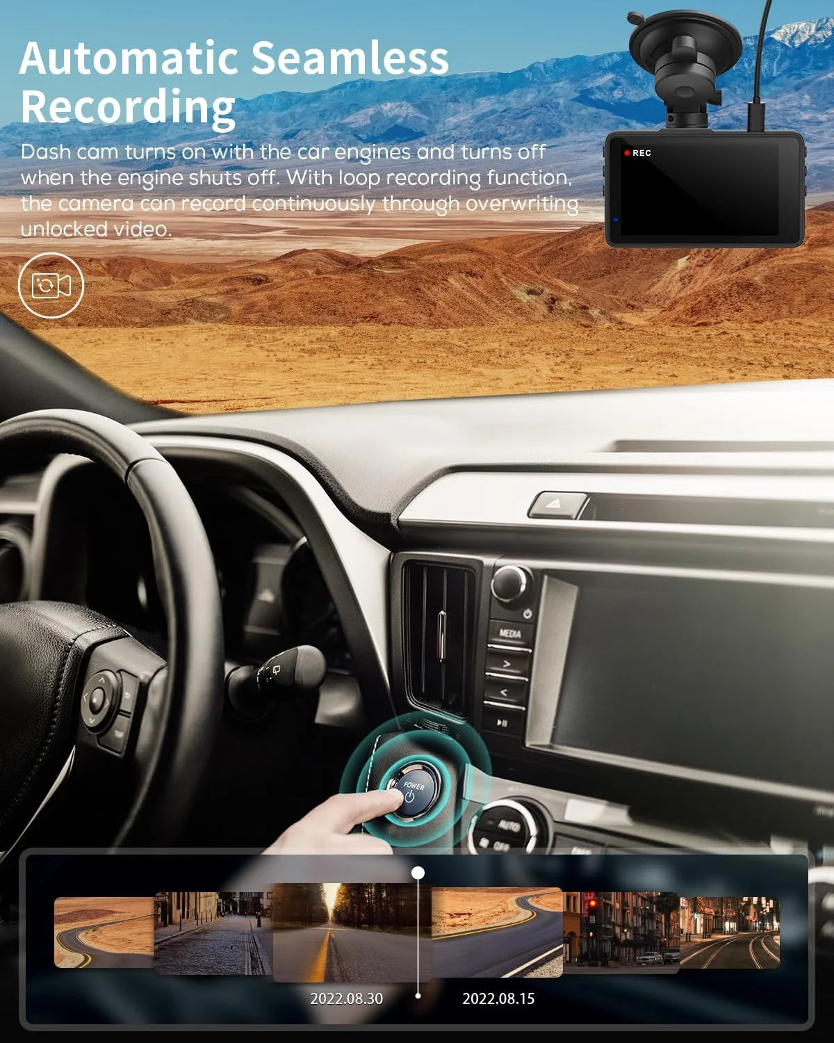 Dash Cam 1080P FHD, IPS Display, Night Vision, Parking Monitor, Motion Detection, Support 128G Max and GPS