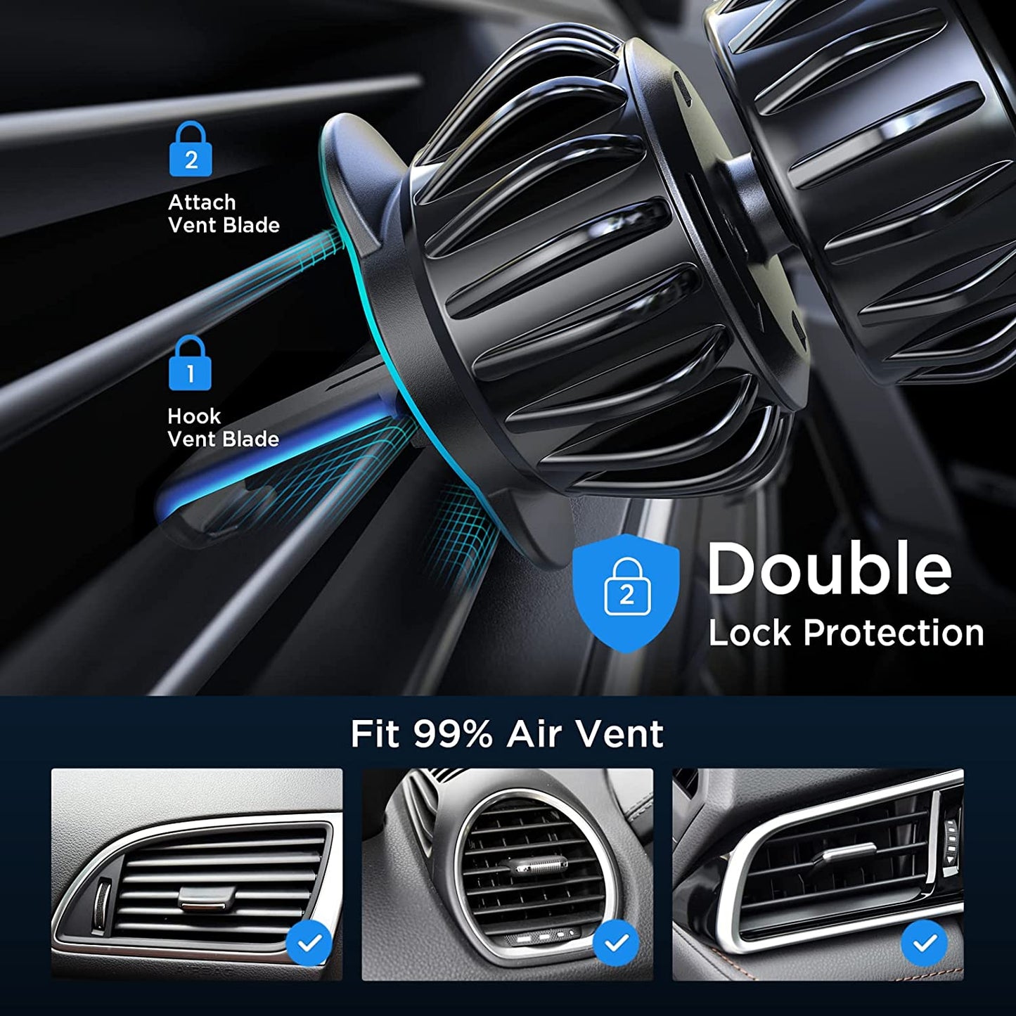 Magnetic Phone Holder for Car - Upgraded Clip Ultra 6 Strong Magnets, Phone Magnets for Back of Phone, Soporte De Telefono Para Carro for Galaxy S25 Ultra 4-6.7 Inch Smartphones (Black)
