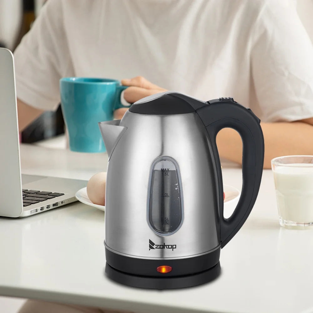 1500W 1.5L Stainless Steel Electric Kettle with Water Window, Silver