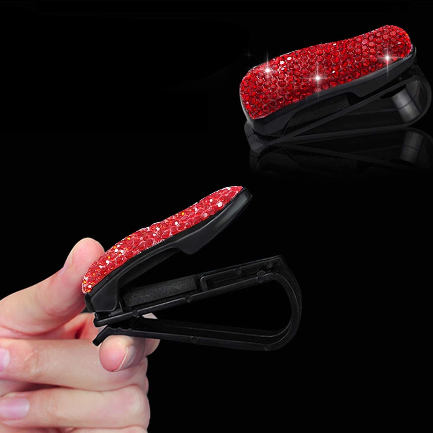 Bling Crystal Car Phone Mount with Free Glasses Holders for Car Sun Visor,Universal Cell Phone Holder for Dashboard,Windshield and Air Vent,Bling Car Accessories for Women(Red)