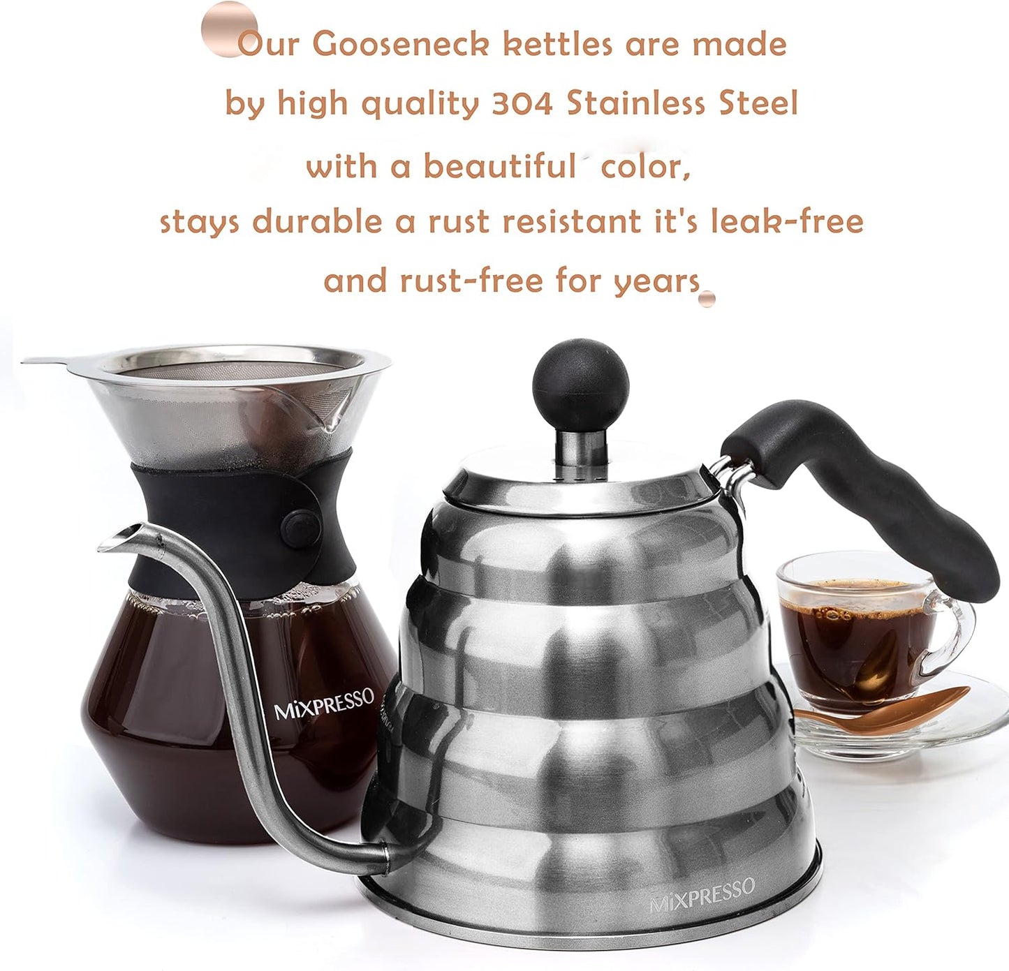 Gooseneck Pour over Coffee Kettle, Barista Pour Control Design, Ideal for Coffee and Tea, High-Grade Stainless Steel 1.2 Liter 40 Oz, Induction Cooker Stovetop Kettle Stainless Steel