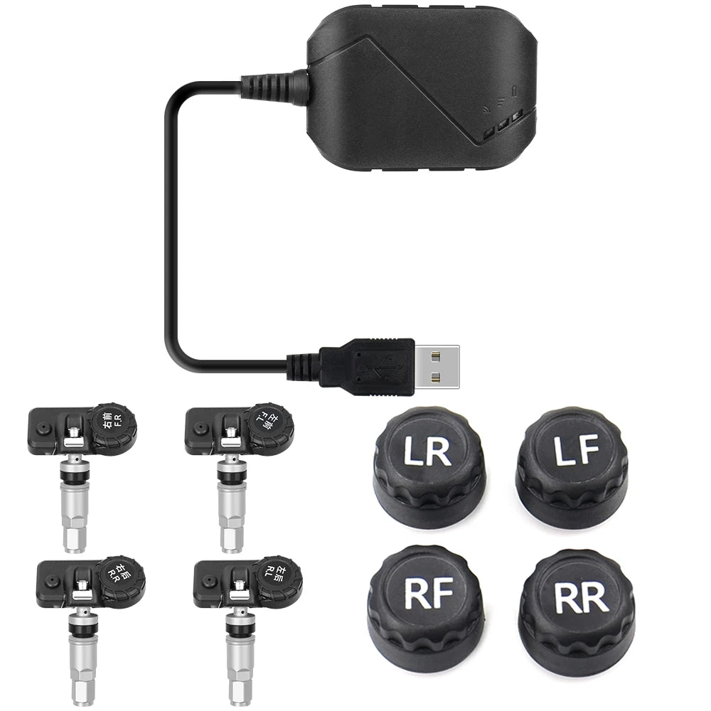 Android DVD TPMS USB Tire Alarm Auto Tire Pressure Monitoring System 4 Tire External / Inner Sensors Temperature Alarm Inner