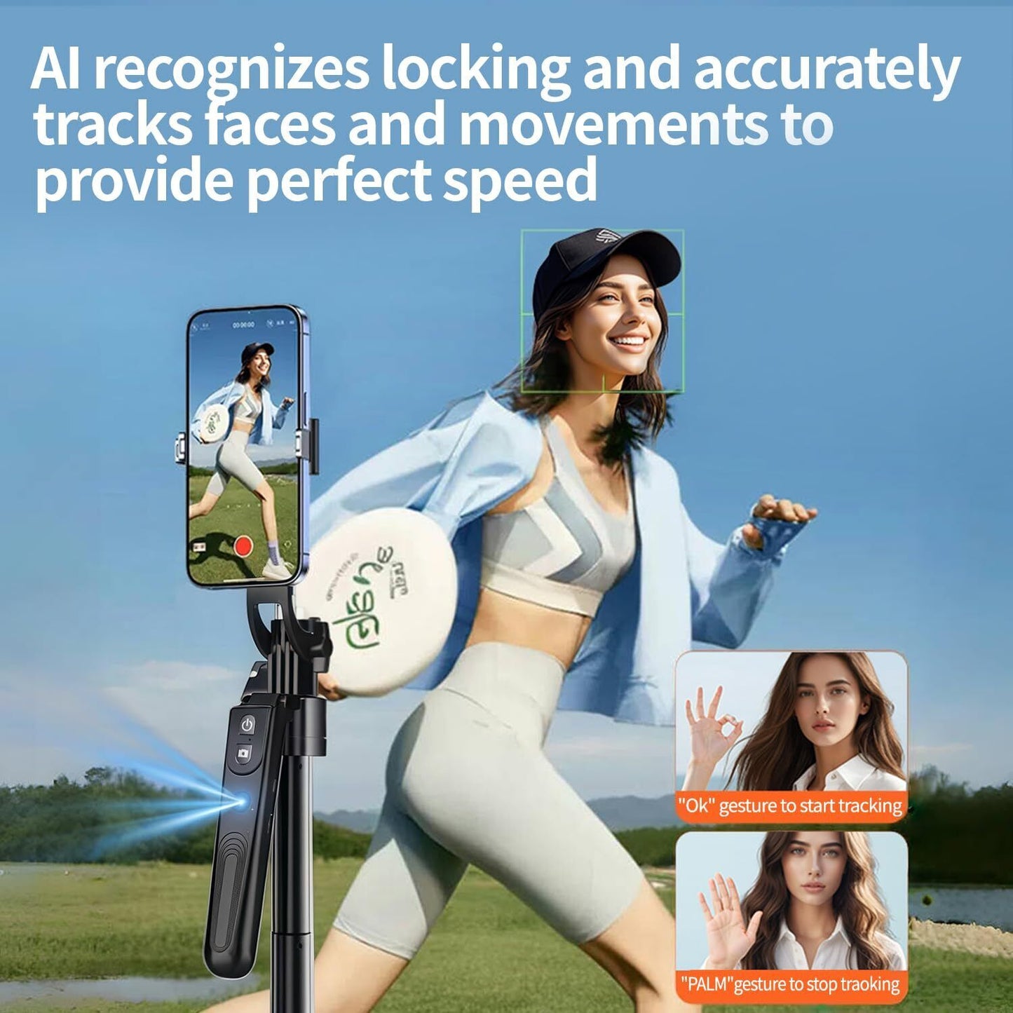 Extendable Auto Face Tracking Tripod 360° Rotation with Light, No App, 70.9" ...