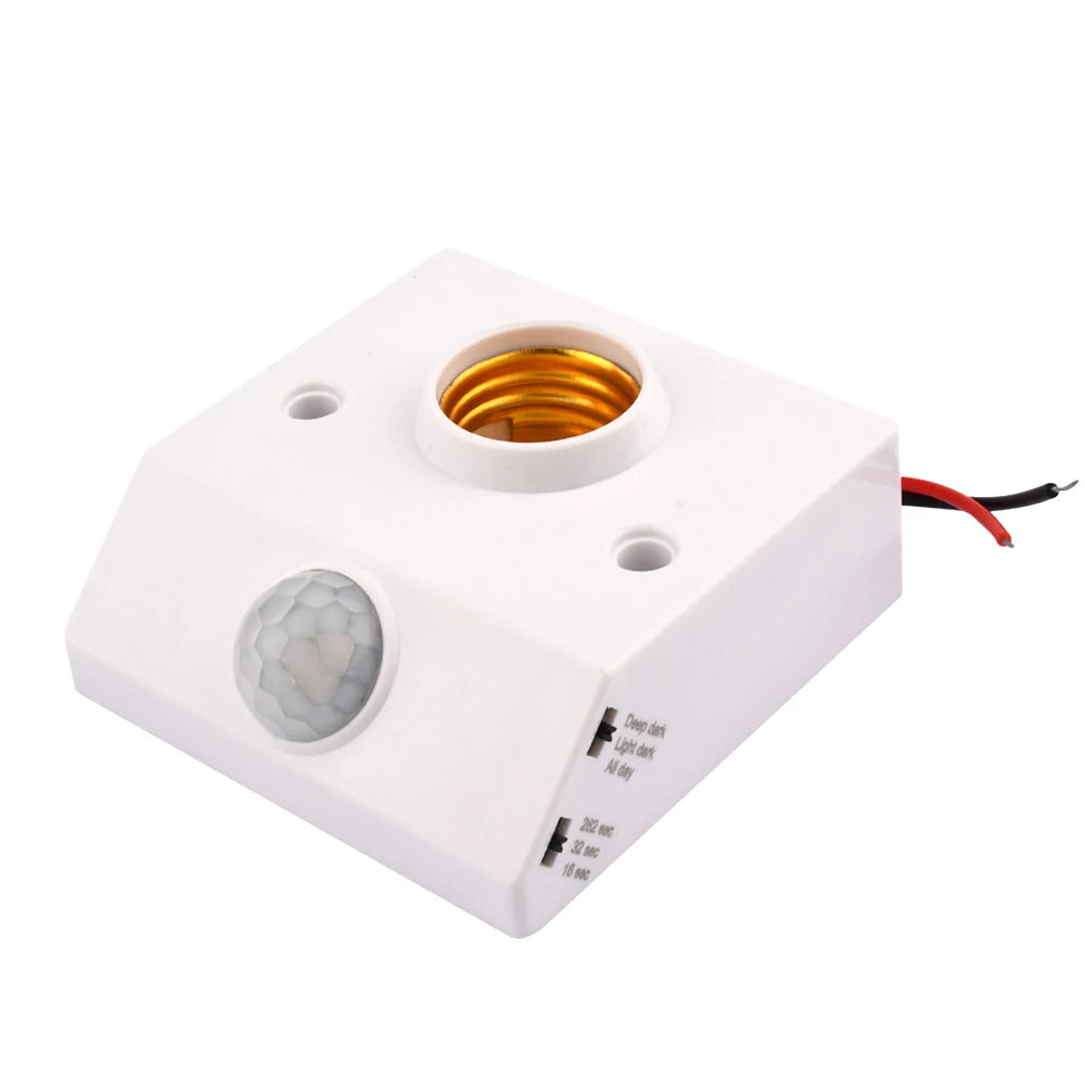E27 PIR Motion Sensor Lamp Holder, AC 110-240V Auto On/Off, IR Detection for LED Bulbs, Wall-Mounted Socket, Energy Saving