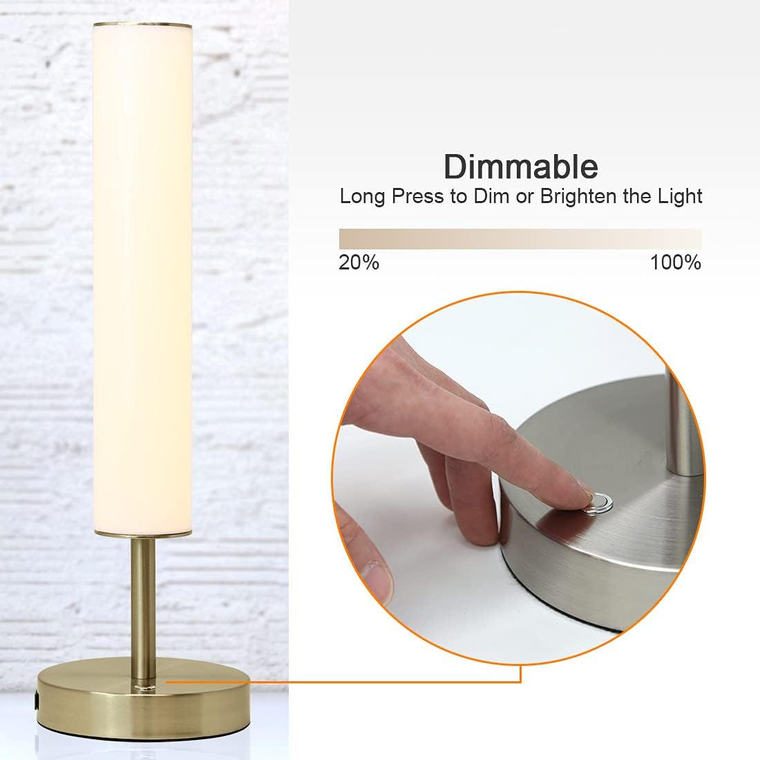 O’Bright Dimmable LED Cylinder Table Lamp with USB Charging Port, 3 Color Temperatures, Modern, Minimal, Night Lamp, Desk Lamp for Living Room, Bedroom, Home Office, Antique Brass