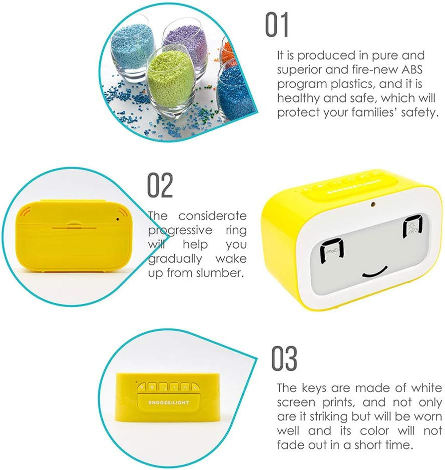 Alarm Clock, Cute Kids Clock Smart Backlight/Temperature/Snooze Wake up Alarm Clocks (Yellow)