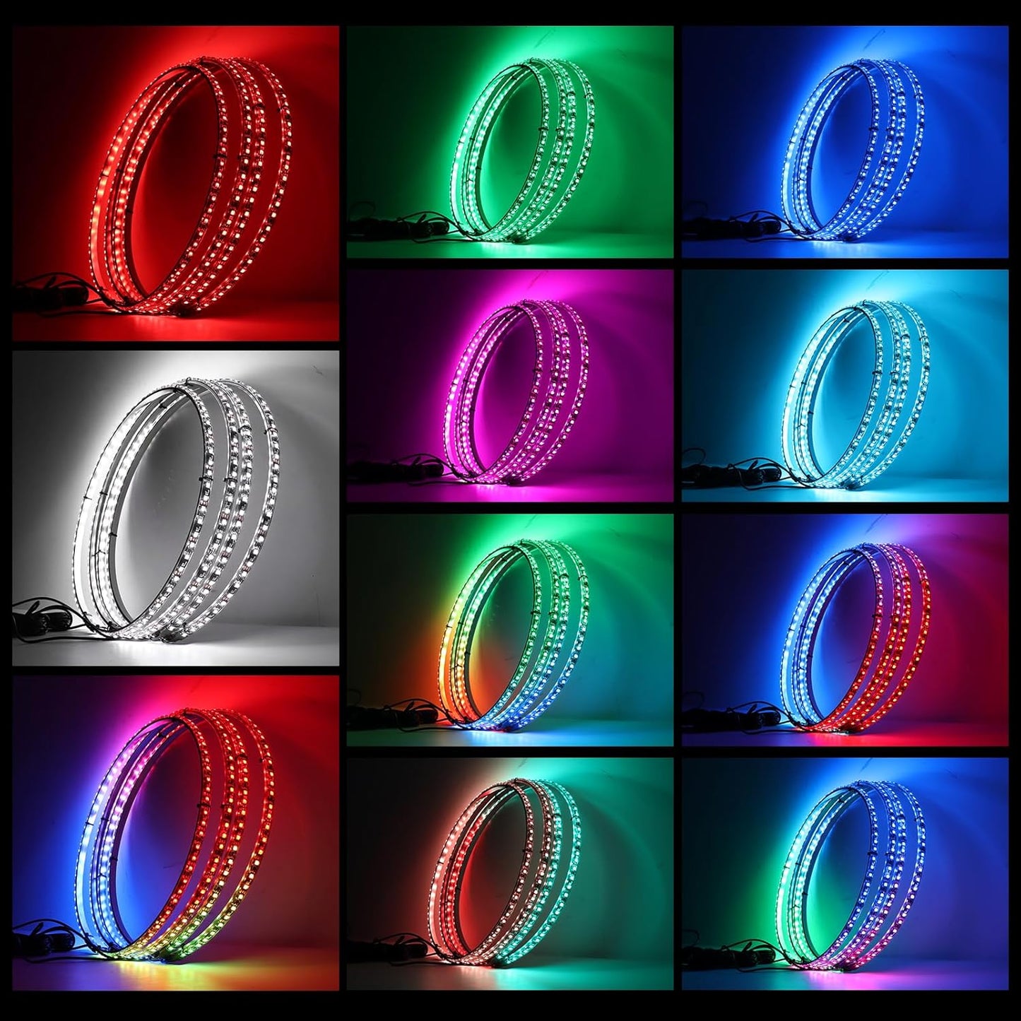 4PCS 15.5 Inch Dancing Color and Pure White LED Wheel Ring Light with Turn Signal and Braking Function, Can Controlled by Remote and APP, Single Row Rim Lights for Truck, Vehical, Offroad