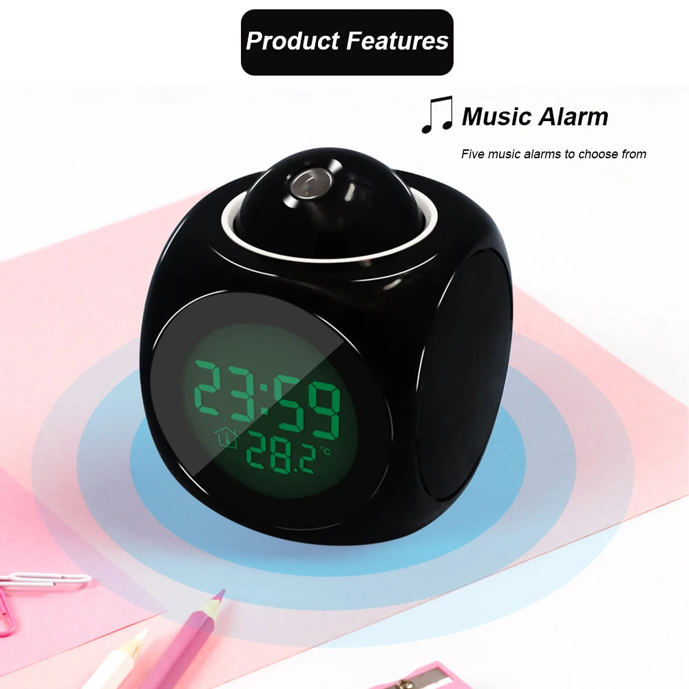 Electronic Alarm Clock Multi-Function Digital Projection Alarm Clock Temperature Display 12/24 Hours for Home Bedroom Decoration