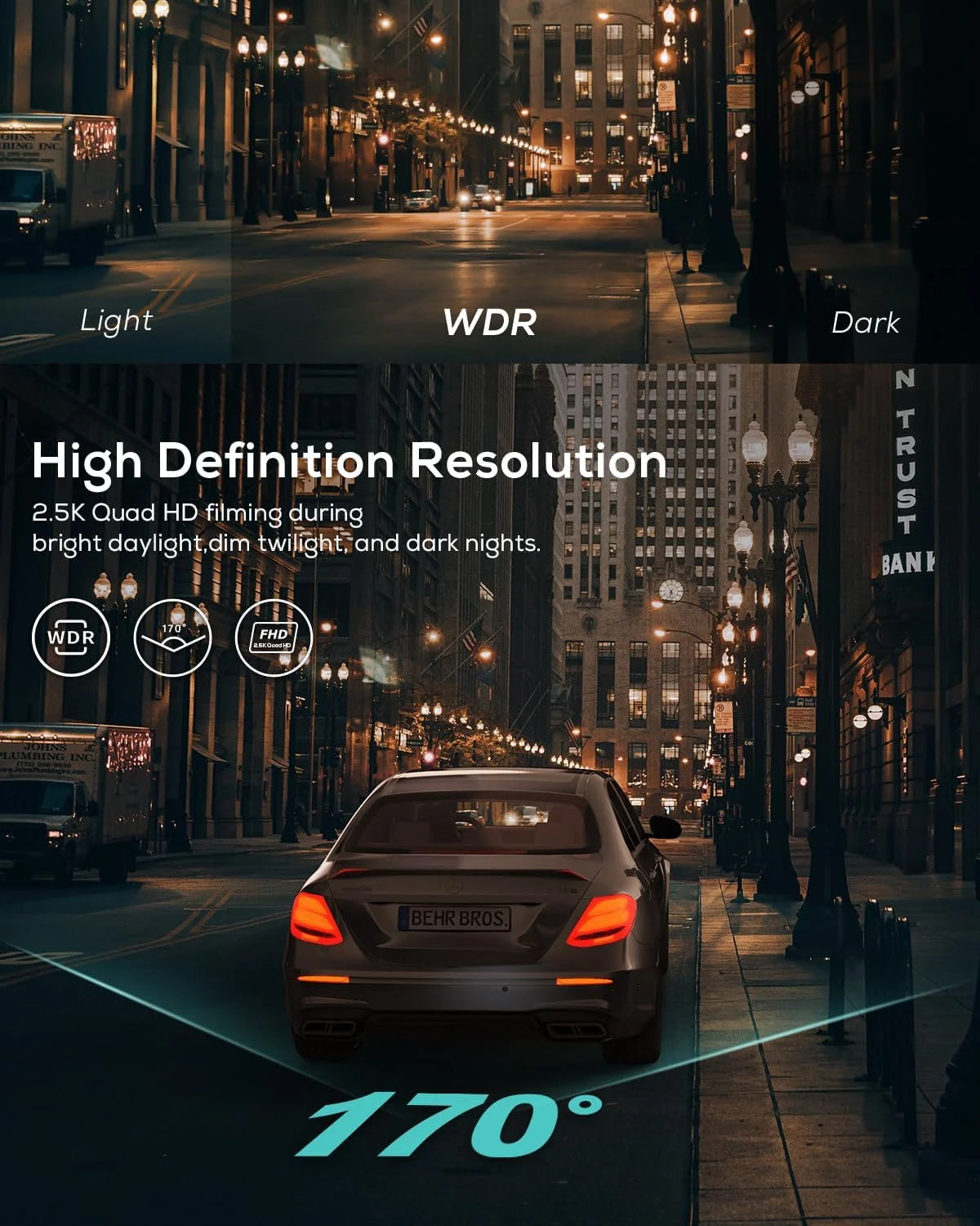 Dash Cam 1080P FHD, IPS Display, Night Vision, Parking Monitor, Motion Detection, Support 128G Max and GPS
