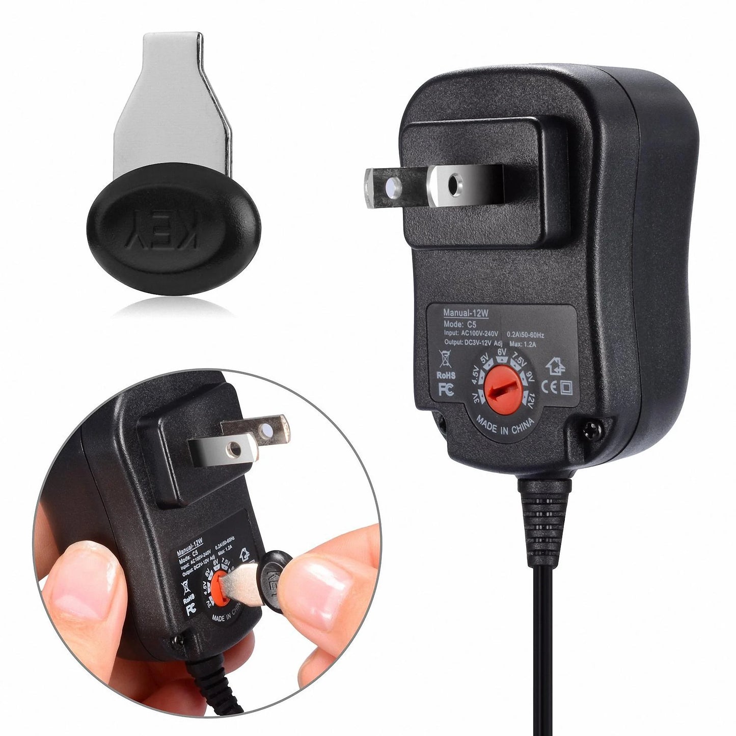 12W Universal Charger AC/DC Adapter Switching Power Supply with 6 Selectable Adapter Plugs (Can'T Work with Laptop)