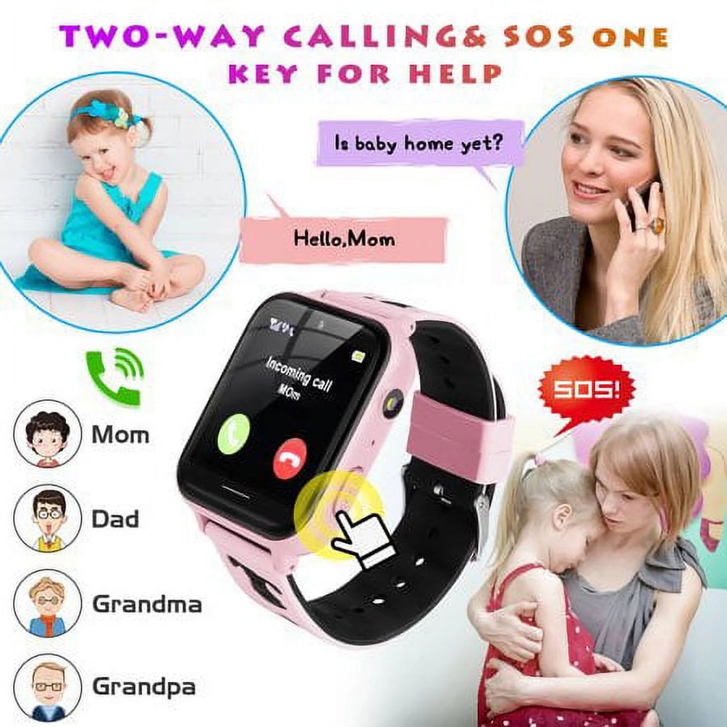 Kids Smart Watch for Boys Girls, Kids Smartwatch with Call SOS 10 Games Camera Music Player Calculator Touch Screen Wristwatch(With 1GB SD Card), Birthday Gift for Kids Aged 4-12 (Pink)