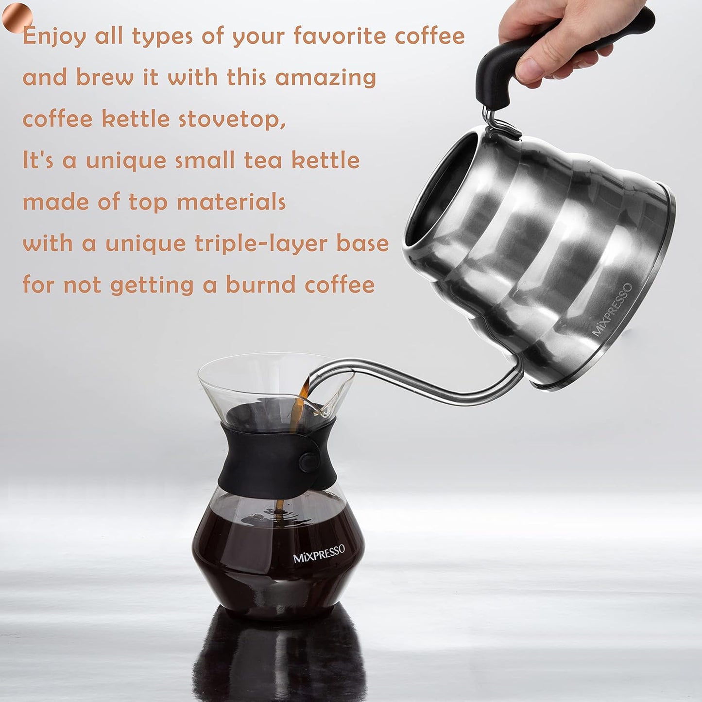 Gooseneck Pour over Coffee Kettle, Barista Pour Control Design, Ideal for Coffee and Tea, High-Grade Stainless Steel 1.2 Liter 40 Oz, Induction Cooker Stovetop Kettle Stainless Steel
