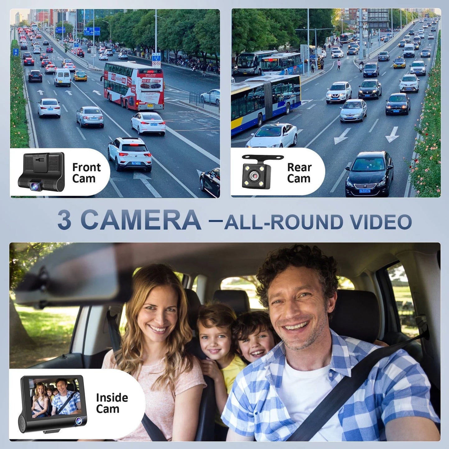 Dash Cam Front and Rear Dash Cam 4 Inch Dashboard Full HD 170° Wide Angle Backup with Night Vision G-Sensor Parking Monitor Loop Recording Motion Detection