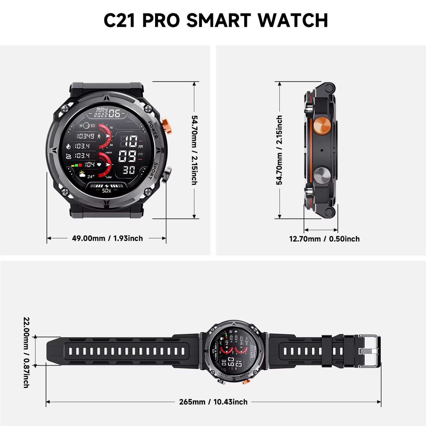 Smart Watch 1.39" Fitness Trackers with Sleep Monitor,1Atm Deep Waterproof,Long Battery Life,For Iphone and Android