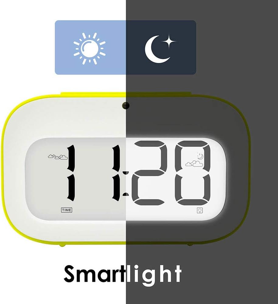 Alarm Clock, Cute Kids Clock Smart Backlight/Temperature/Snooze Wake up Alarm Clocks (Yellow)