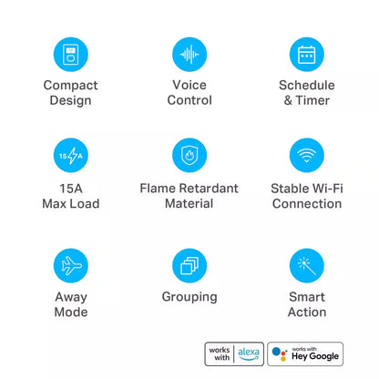 15A Mini Smart Plug 2. 4G WI-FI Outlet with Alexa, Google Home and IFTTT White 4-Pack