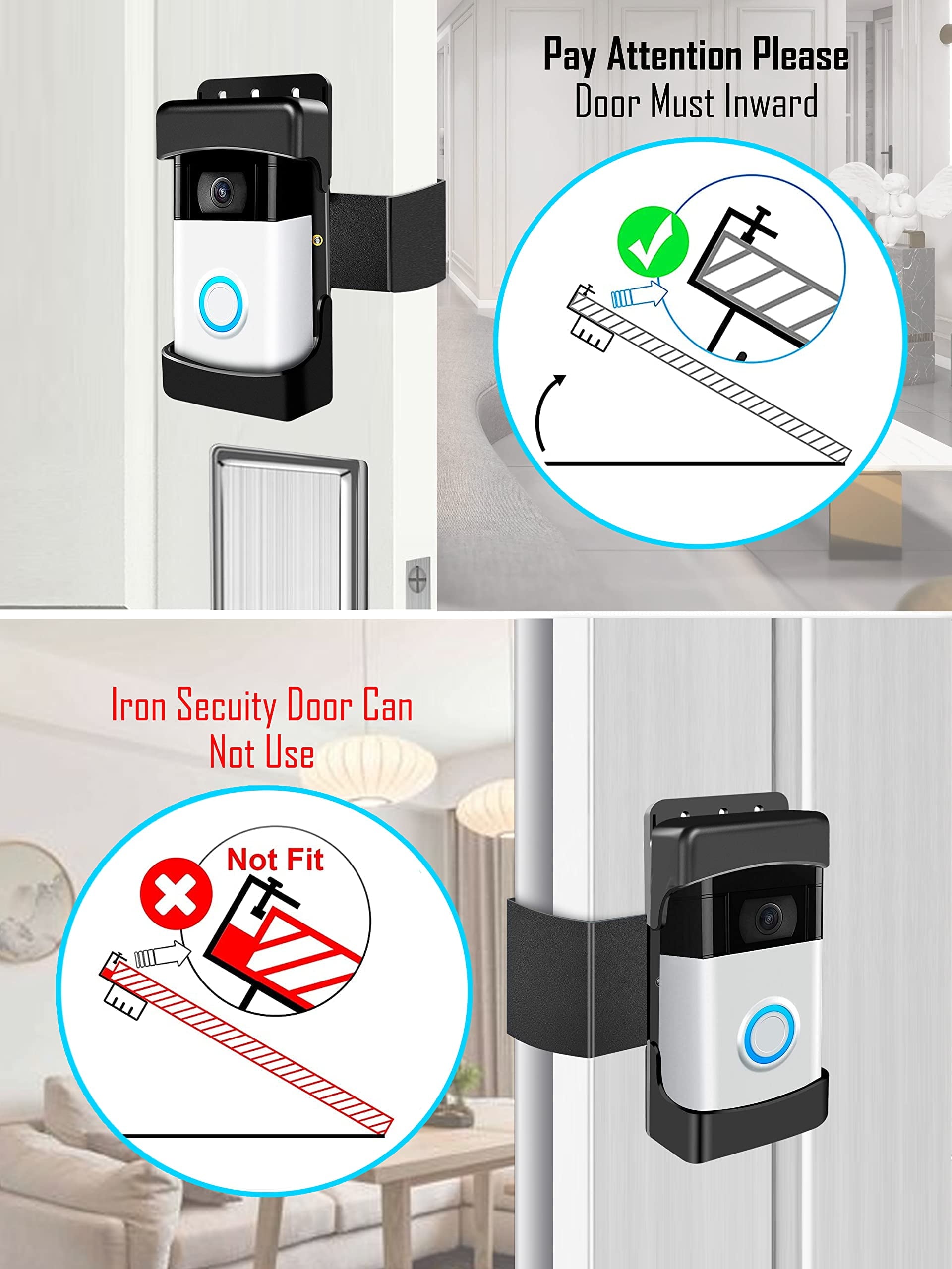 Video Doorbell Holder for Apartment Door, No-Drill, Anti-Theft, Camera Holder Mount for Home Rentals Office