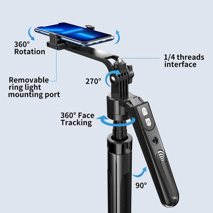 Extendable Auto Face Tracking Tripod 360° Rotation with Light, No App, 70.9" ...