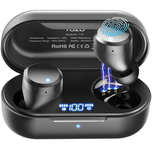 T12 In-Ear Wireless Earbuds Bluetooth 5.3 Headphones with 32EQ Mode,Stereo Bass Bluetooth Earbuds with ENC Noise Cancelling Mic,55H Play,Ipx8 Waterproof,Wireless Charging for Home,Sports,Travel