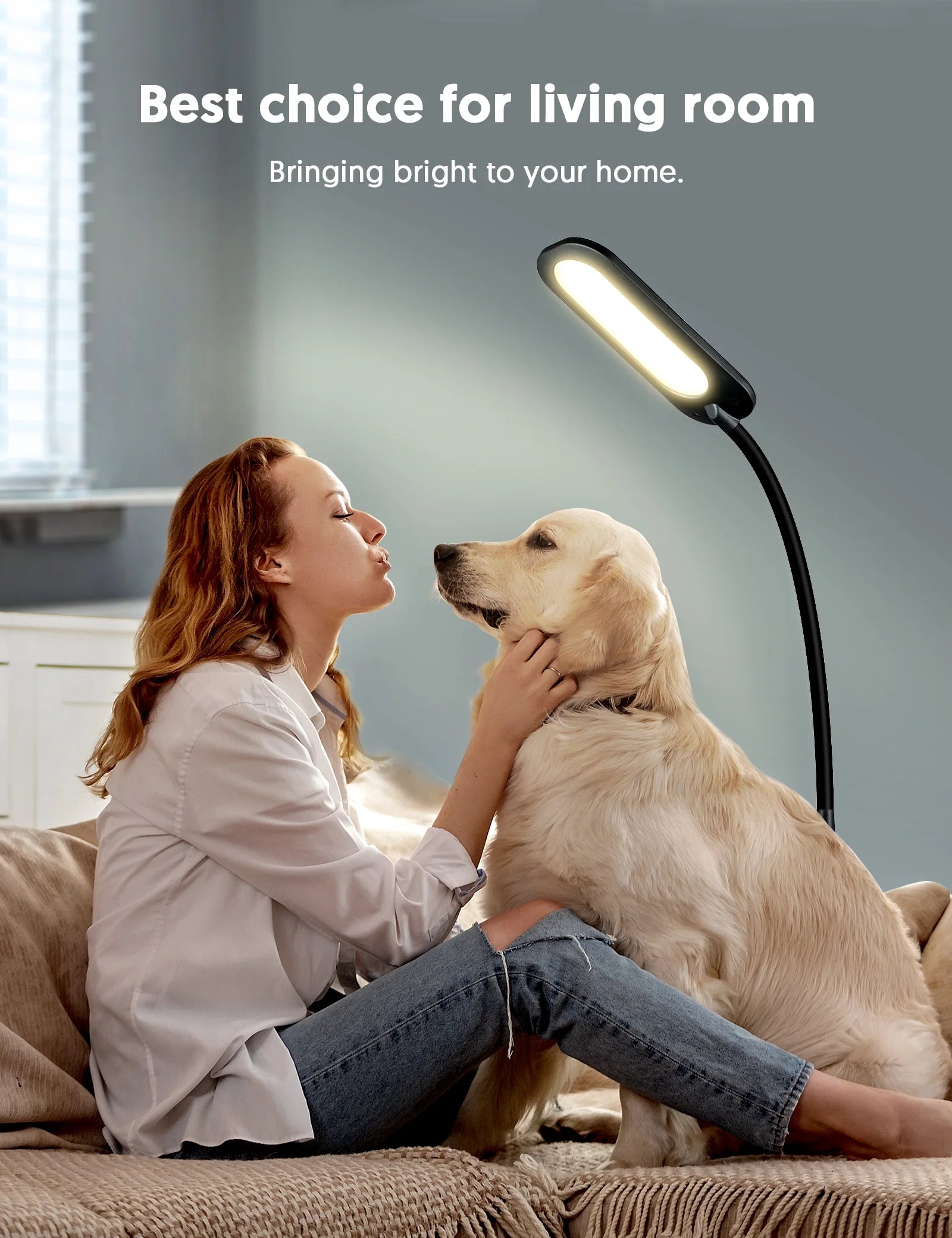 Floor Lamp, Dimmable Black Lamp with 5 Color& 4 Brightness and Adjustable Gooseneck